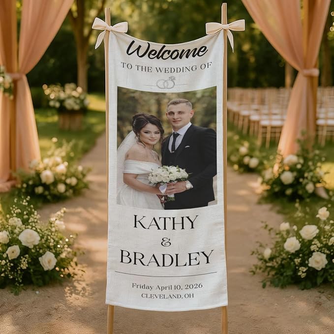 Custom Photo Wedding Linen Wall Tapestry Welcome Banner, Personalized Couple - Image 5
