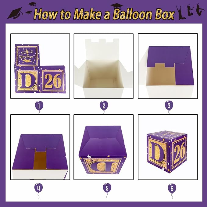 2026 Graduation Decorations Purple and Gold Class of 2026 Balloon Boxes | - Image 4