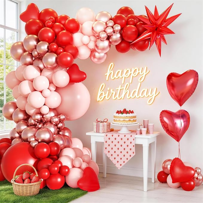 KARLURE Pink Red Rose Gold Balloon Arch Kit Garland - Image 9