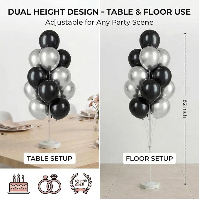 Black Silver Balloon Stand Kit for Floor or Table, Party Decor - Image 4