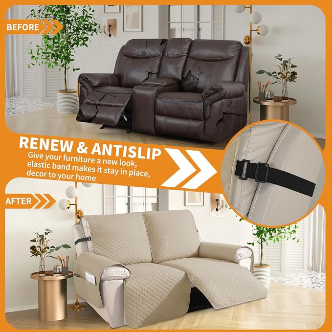 XINEAGE Water Resistant Recliner Cover, 2 Seat Loveseat Covers - Image 4