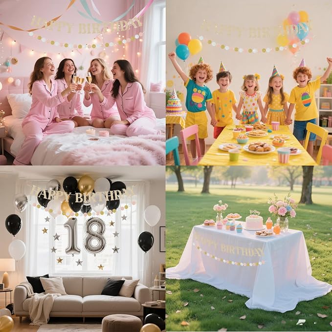 Happy Birthday Banner, Pre-Strung Champagne Gold Birthday Party Decorations - Image 7