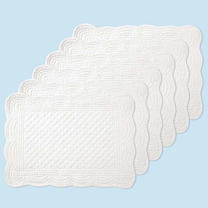 6 PC Quilted Placemats, 100% Cotton Fabric Washable Cloth Table Mats by MINUPWELLHome