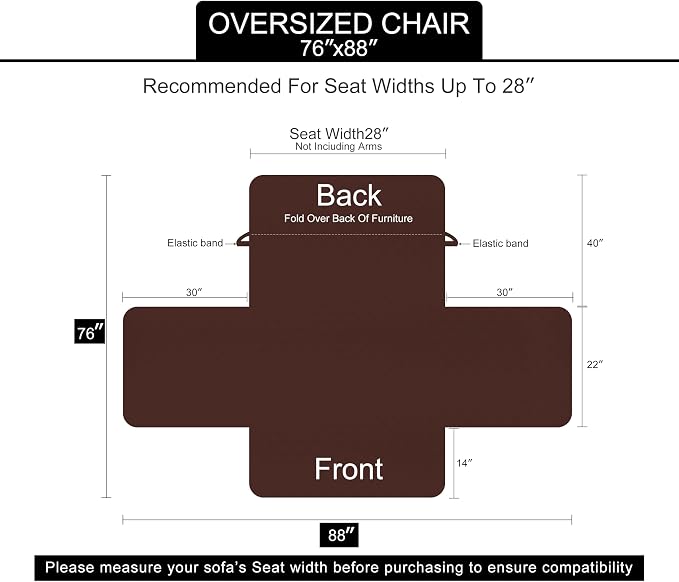 U-NICE HOME Reversible Oversized 28''Chair Covers, Light Camel/Beige | Armchair - Image 6