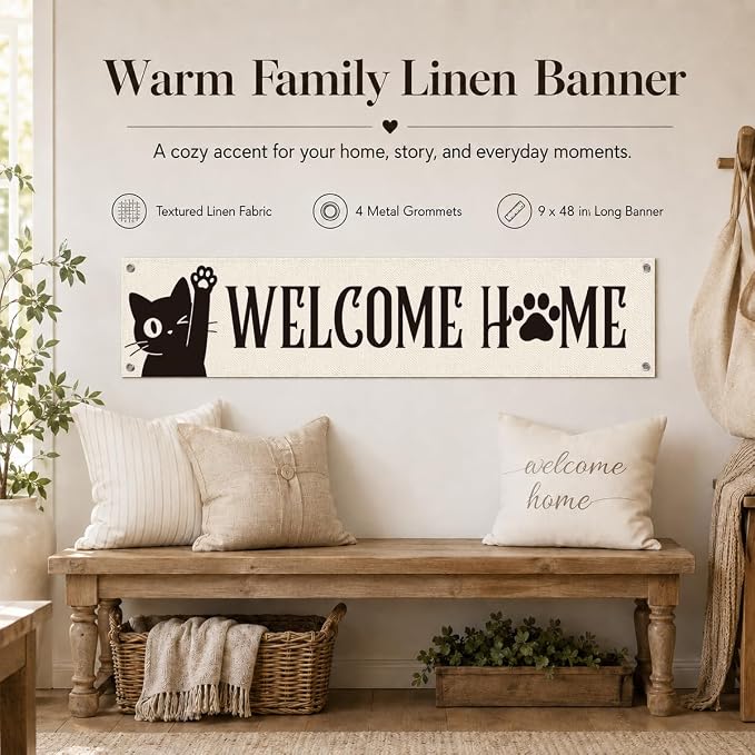 Welcome Home Cat Banner Decor, Cute Paw Print Hanging Wall Decoration - Image 3