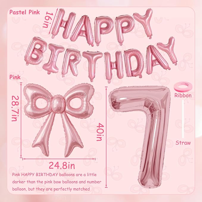 Bow Number 7 Birthday Balloons, Coquette Party Decorations Supplies - Image 6