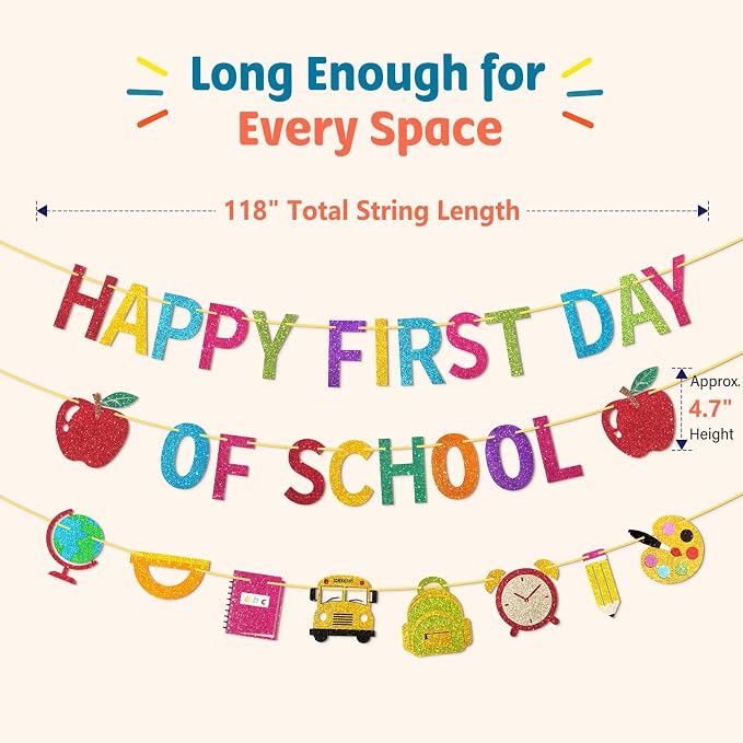Happy First Day of School Banner, First Day of School Decorations | Pre-Strung - Image 8