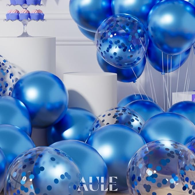 AULE 42Pcs Metallic 12 Inch Blue Confetti Balloons Set | Blue Party Balloons - Image 6