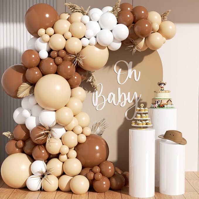 Neutral Balloon Garland Arch Kit 166Pcs, Boho Brown White Nude Balloon Arch by PTGOLUO