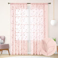 HOMEIDEAS Blush Pink Sheer Curtains W52 x L96, Embroidered Vine Leaf | 2 Panels by HOMEIDEAS