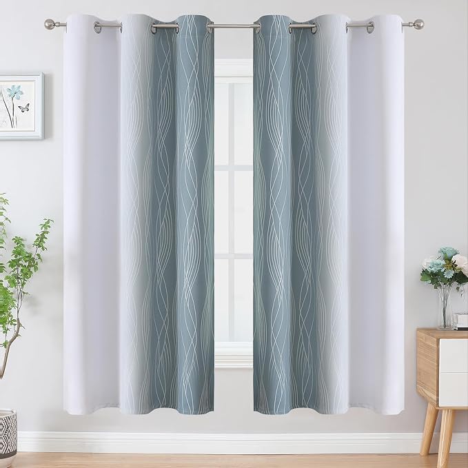 Stone Blue and Greyish White Ombre Blackout Curtains 72 Inches Length - Image 2