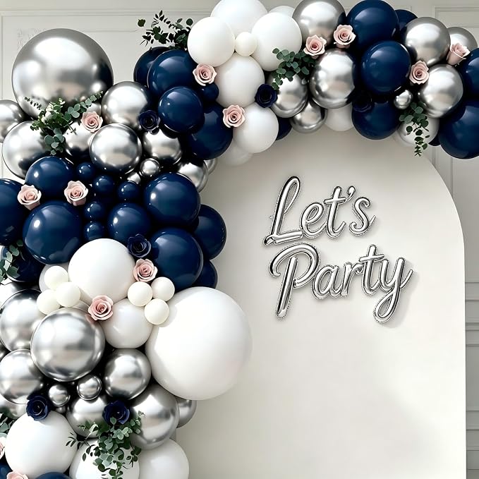 Navy Blue and Silver Balloon Garland Arch Kit, Royal Blue White Metallic Silver - Image 5