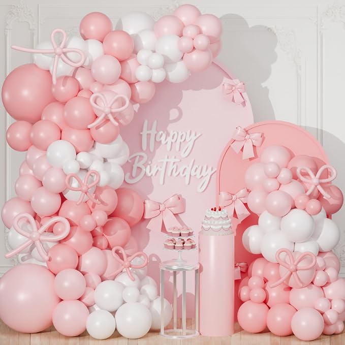 Pink Bow Balloon Arch Kit, Pastel Pink and White Garland Include Light blush by FengRise