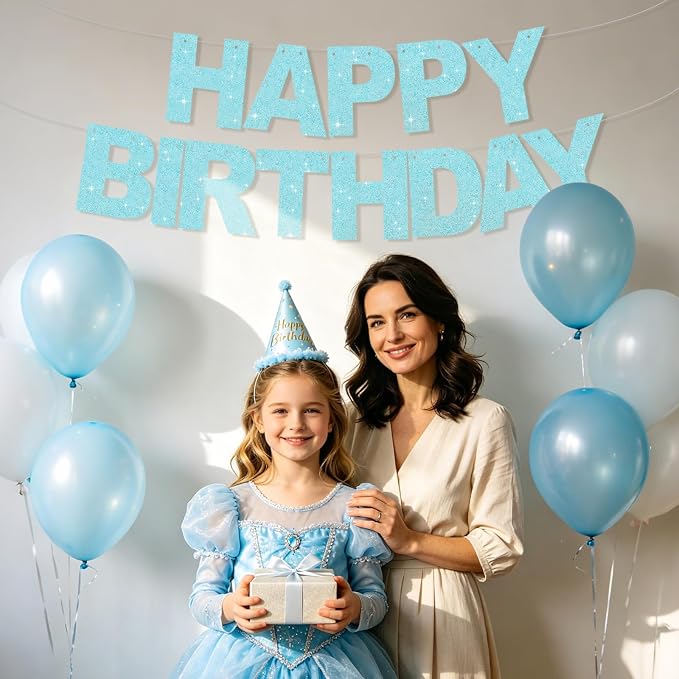 BEISHIDA Pre-Strung Light Blue Happy Birthday Banner Party Sign Decoration | - Image 4
