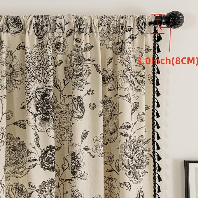 F-CHU Boho Curtains for Living Room 96 Inch Length French Country Floral Drapes - Image 3