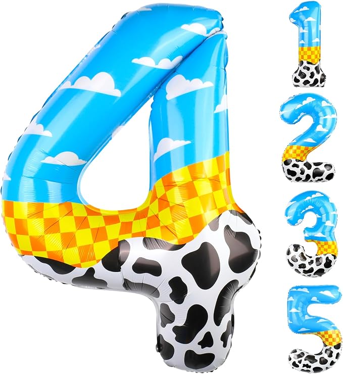 40 Inch Number 4 Balloon Blue Clouds Cartoon Story Balloons Toy Inspired Party by AXBMM