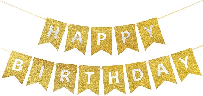 Clabby Glitter Gold Happy Birthday Banner by Clabby
