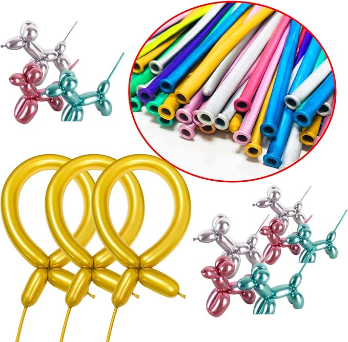 Metallic 260 Gold Long Balloons Chrome 100 Pack Twisting Animal Balloons - Image 4