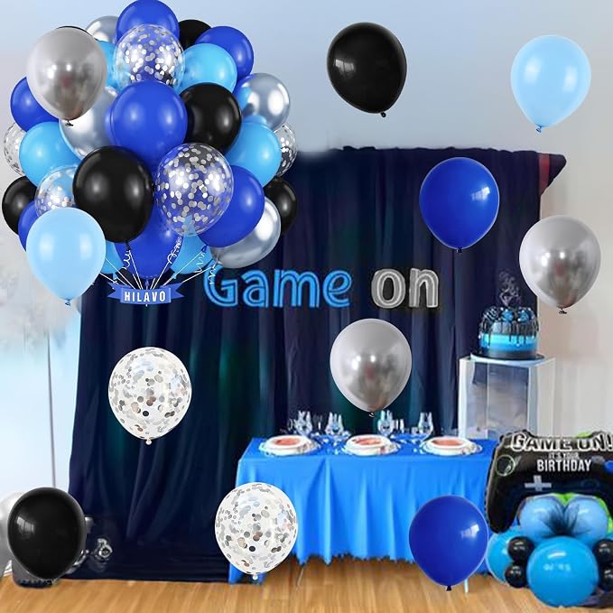 Blue Black Balloons 60 Pcs Royal Blue Black and Metallic Silver Confetti - Image 8