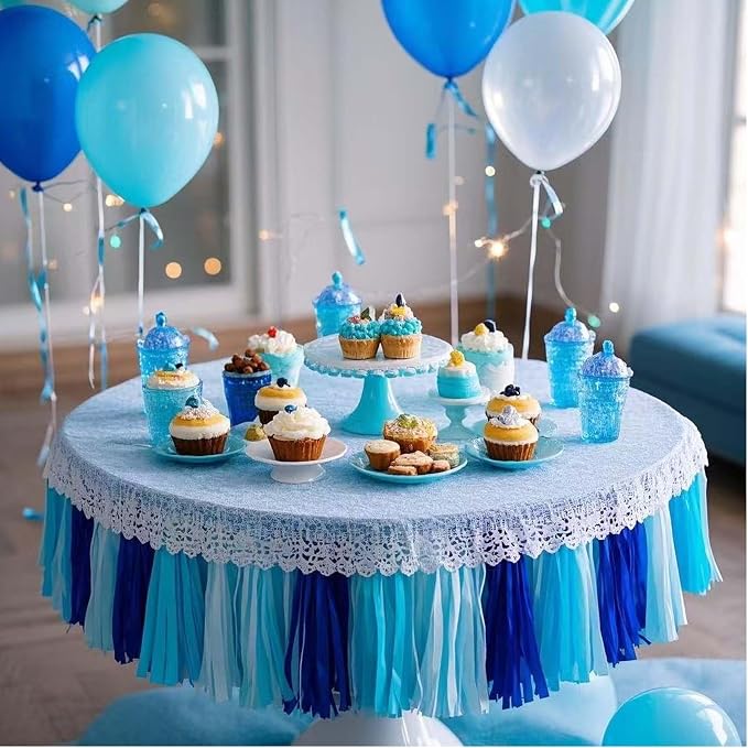 Blue Gradient Tissue Paper Tassels 30pcs Streamers - Image 5