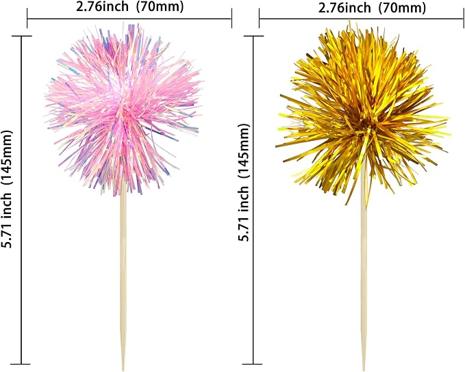 Gyufise 30Pcs Foil Firework Cupcake Toppers Sparkle Tinsel Cake Toppers Tinsel - Image 2