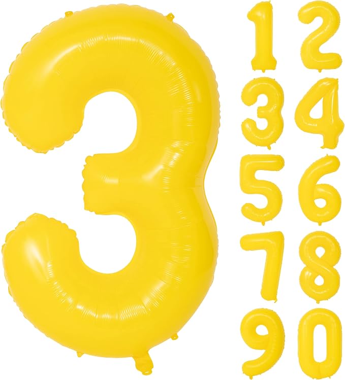 40 Inch Yellow Number 3 Foil Balloon Lemon Yellow Digital 3 Balloon | by YOIOZAIZAI