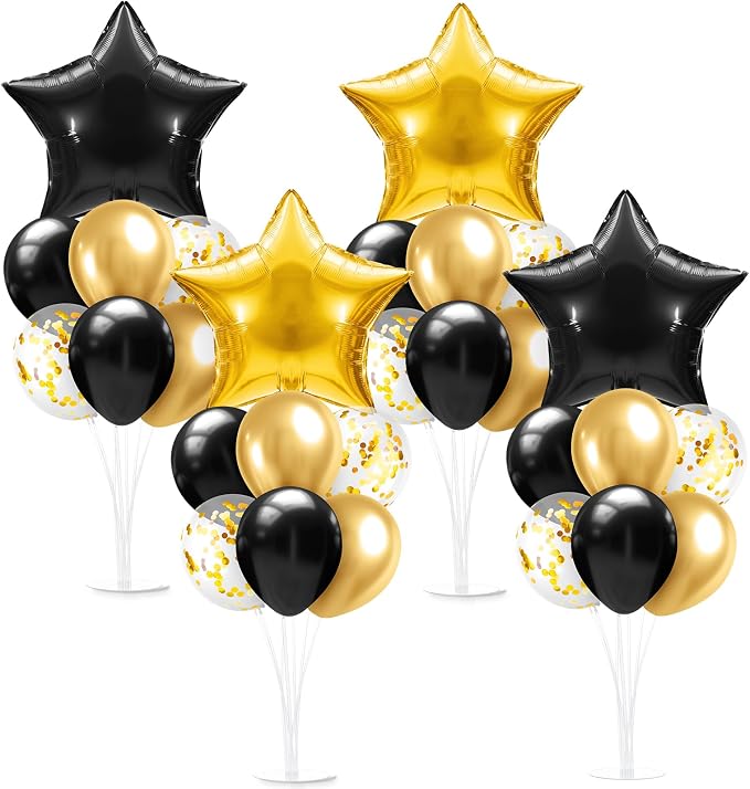 Lunmon 4 Set Black and Gold Party Decorations Balloon Stand Table Centerpieces by Lunmon