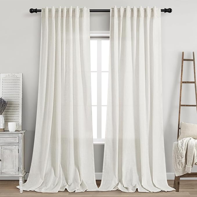 Beige White Linen Curtains 108 Inches Long by Nanspring