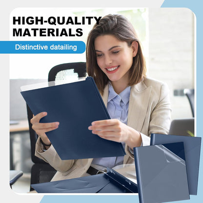 Teling 24 Pcs Clear Report Cover with 3 Prongs, Plastic Report Presentation Folders 90 Sheet Capacity Resume Document Covers for School Office(Navy Blue)