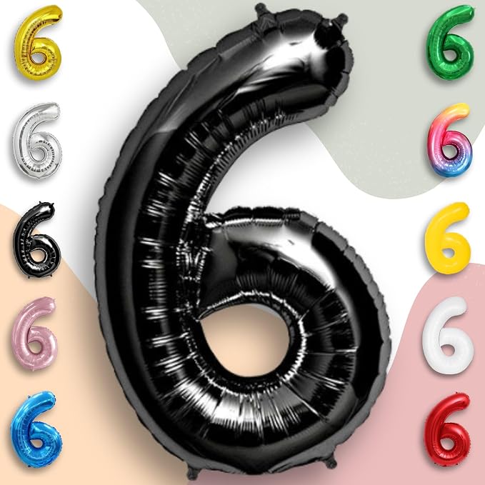 Black Number Balloon 6 Mylar Foil Balloons 16 inch Small - Image 6