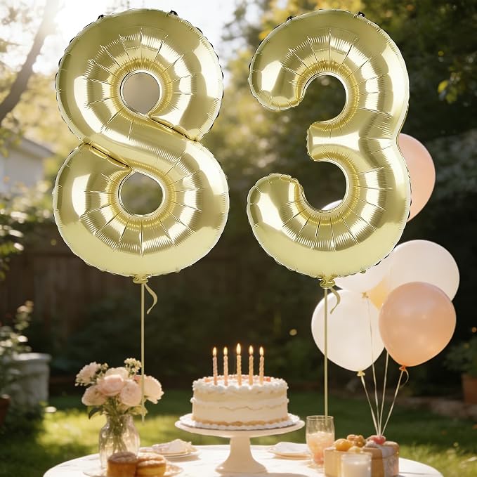 40 Inch Number 83 Balloons for 83rd Birthday Party Decorations, 0-100 Champagne - Image 3