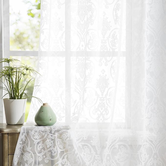 Treatmentex Lace Sheer Curtains Vintage Damask Knitted European Floral Damask - Image 3
