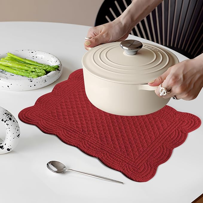 6 PC Quilted Placemats, 100% Cotton Fabric Washable Cloth Table Mats - Image 5