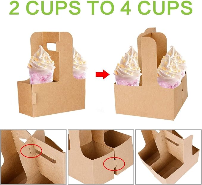 Kaderron Drink Carrier with Handles, Cardboard 2 or 4 Cup Holders, 40 Pack | - Image 3