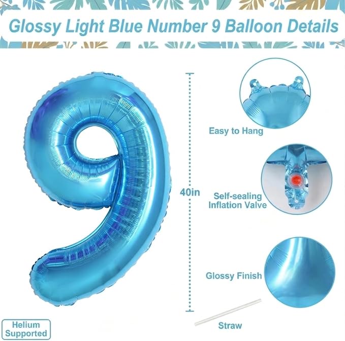 Light Blue Number 9 Balloon 40 Inch, Foil Numeral - Image 4
