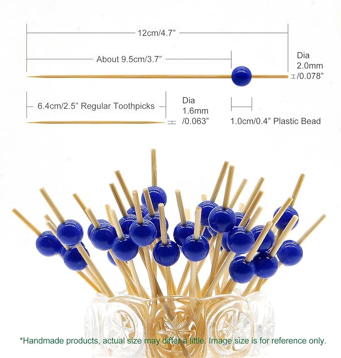 Minisland Navy Blue Pearl Bamboo Cocktail Picks, Fancy Appetizer Toothpicks | - Image 2