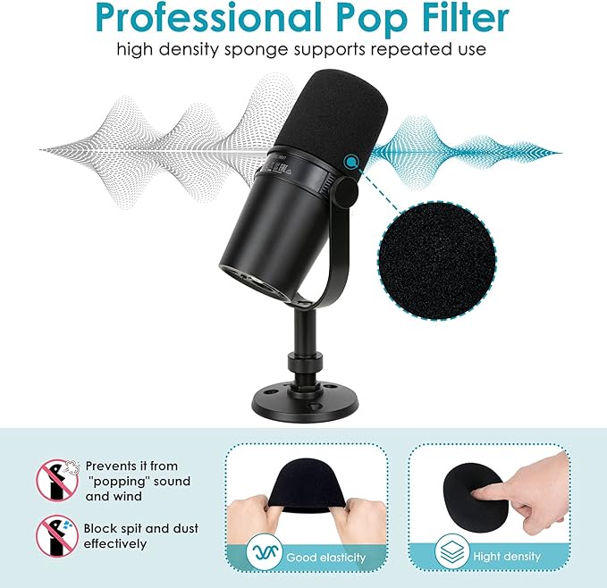 MV7 MV7X MV7+ Boom Arm - Mic Arm with Foam Cover Windscreen Compatible with Shure MV7 and Shure MV7X and Shure MV7+ Microphone with Pop Filter and 2 Cable sleeves by YOUSHARES