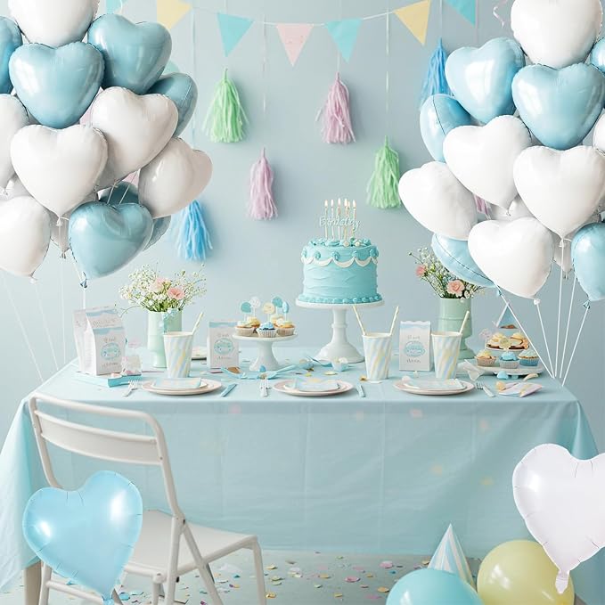 TONIFUL 30 Pcs Blue White Heart Balloons 18 Inch Heart Shape Foil Balloon | - Image 5