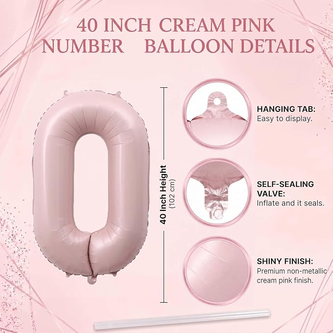 Blush Pink Number 20 Balloon 40 Inch, Foil Digits Festive Party Supplies | Chic - Image 4