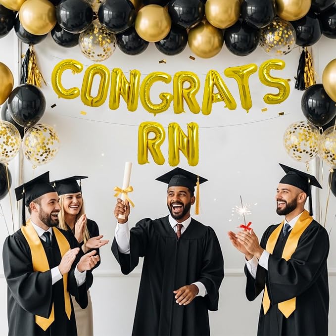 TONIFUL 2026 Nurse Graduation Decorations Gold Congrats RN 2026 Balloons 16 - Image 4