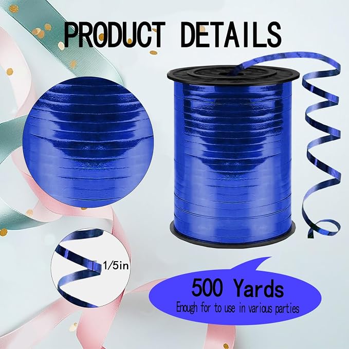 500 Yards Curling Ribbon, 1/5 Inch Shining Blue Ribbon, Balloon String - Image 2