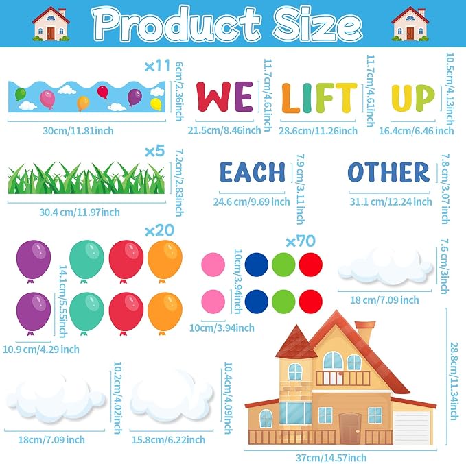123Pcs Colorful Balloons Bulletin Board Set Mix Adventure Balloon Cloud Cutout - Image 2