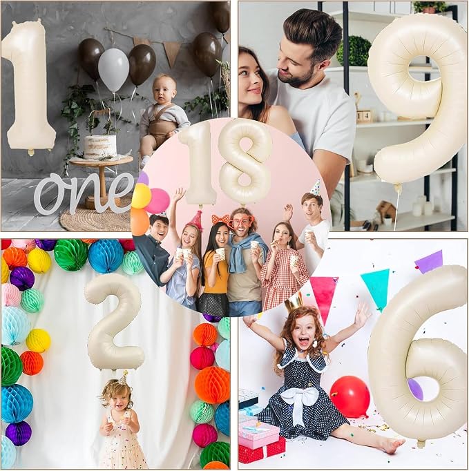 40 inch Cream White Number Balloon Giant Foil Helium Balloons Beige Number 5 - Image 4