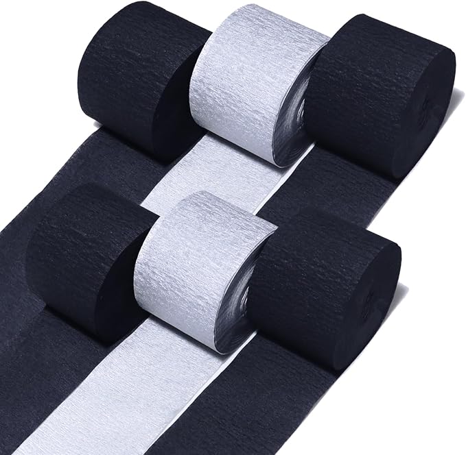 6 Silver Black Crepe Paper Streamers, 492ft Pack of Party Decorations | Each by CaptainD%C3%A9cor
