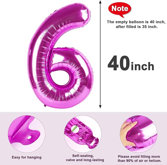 6 Balloon Number 40 Inch Rose Purple Balloons - Image 5