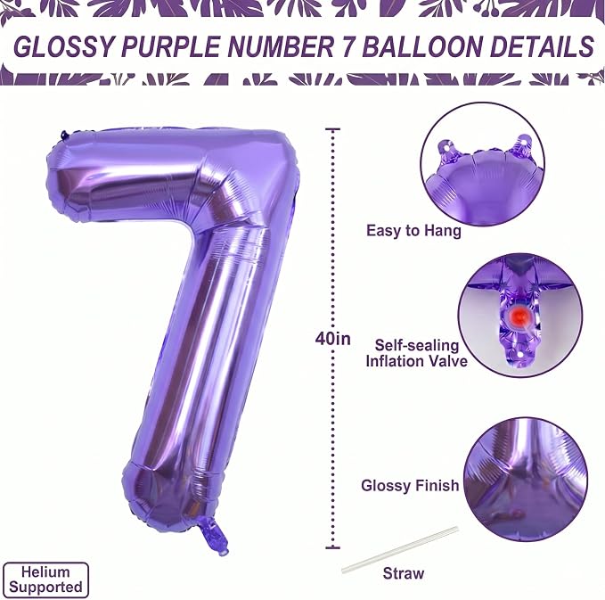 Purple Number 7 Balloon 40 Inch, Large Majestic Purple Mylar Foil Number 7 - Image 4
