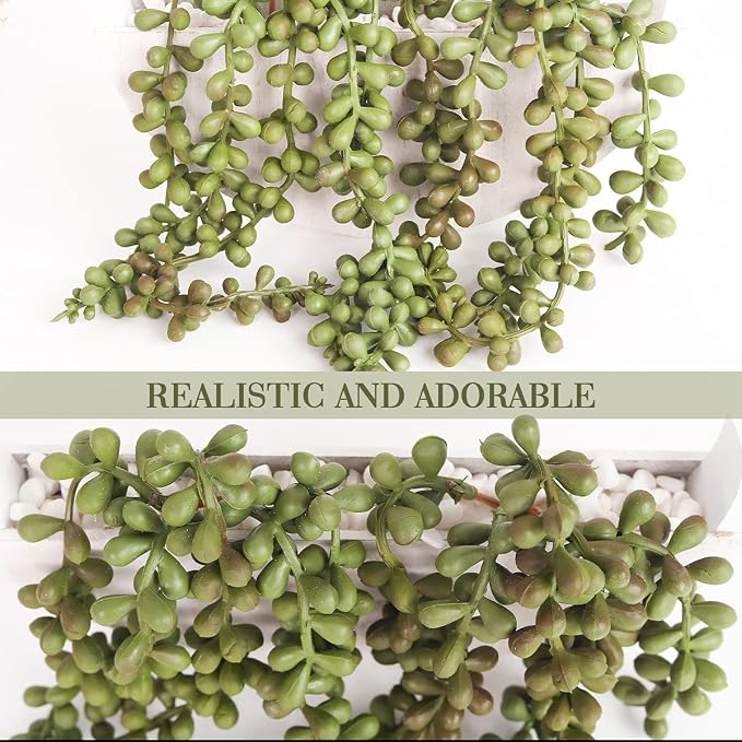 2pcs Artificial Succulents Hanging Plants 12.2'' Fake String of Pearls in Pot - Image 4