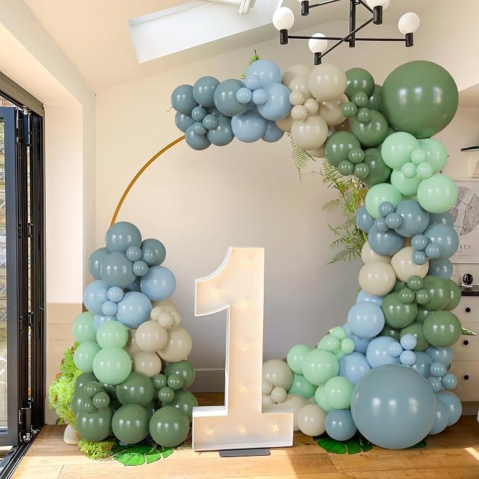 130Pcs Sage Green Dusty Blue Balloon Garland Arch Kit, - Image 7