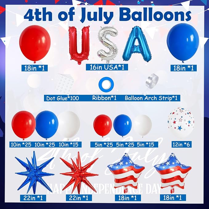 4th of July Balloon Garland Arch Kit, Patriotic Decorations - Image 2