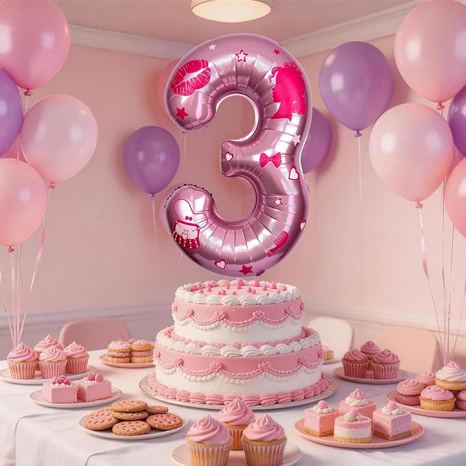 Pink Number 3 Balloon 40 Inch, DIY Fashion Girl Stickers Custom Balloon | Hot - Image 3